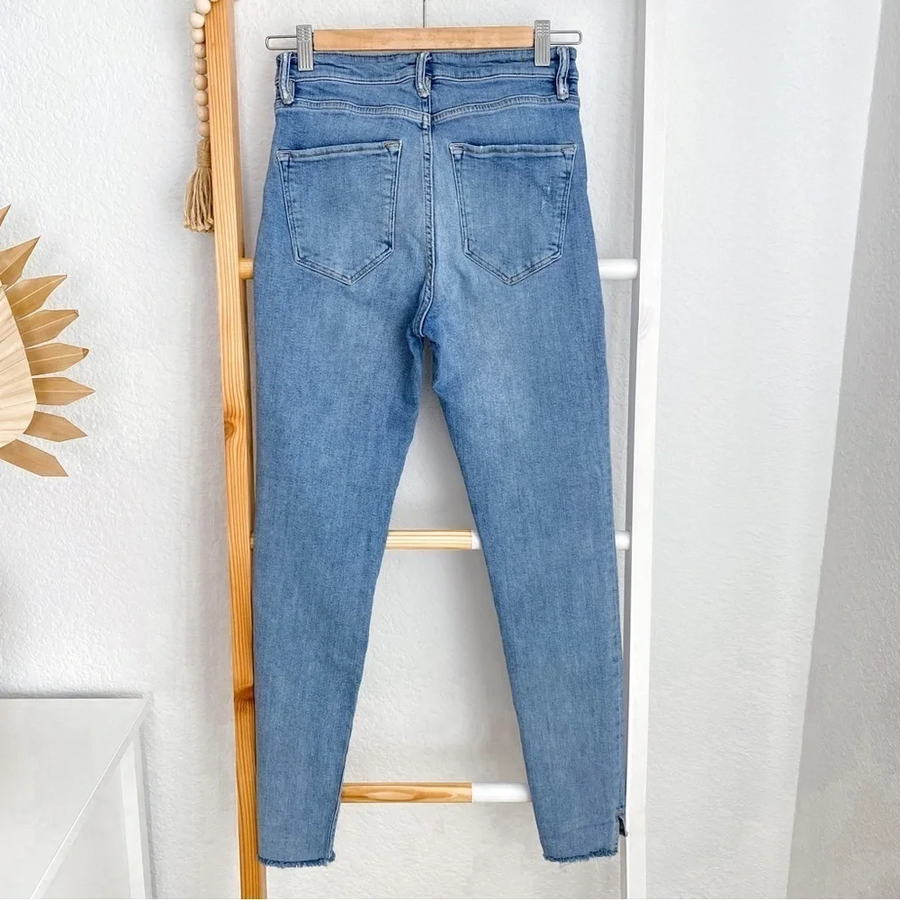 All Saints Roxanne Cropped Jeans Blue Raw Hem Distressed High Waisted Waist 28